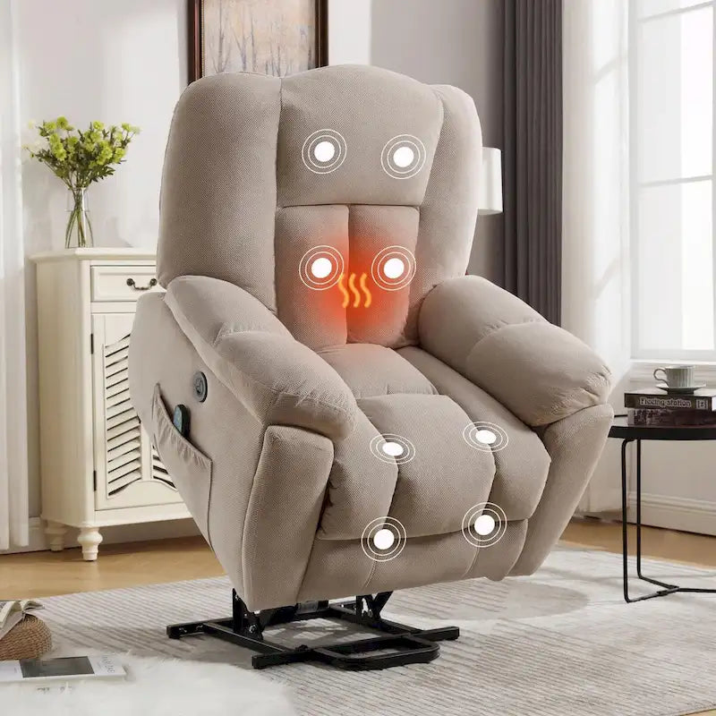 Fauteuil inclinable releveur électrique avec chauffage, massage et port USB