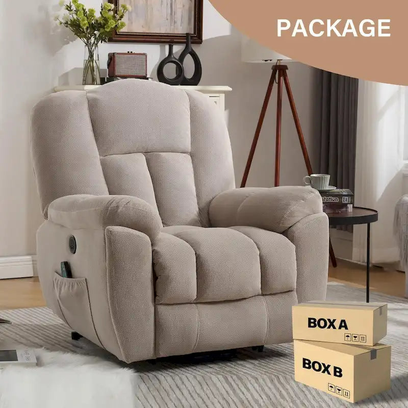 Fauteuil inclinable releveur électrique avec chauffage, massage et port USB