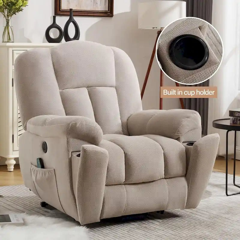 Fauteuil inclinable releveur électrique avec chauffage, massage et port USB