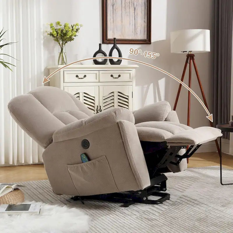 Fauteuil inclinable releveur électrique avec chauffage, massage et port USB
