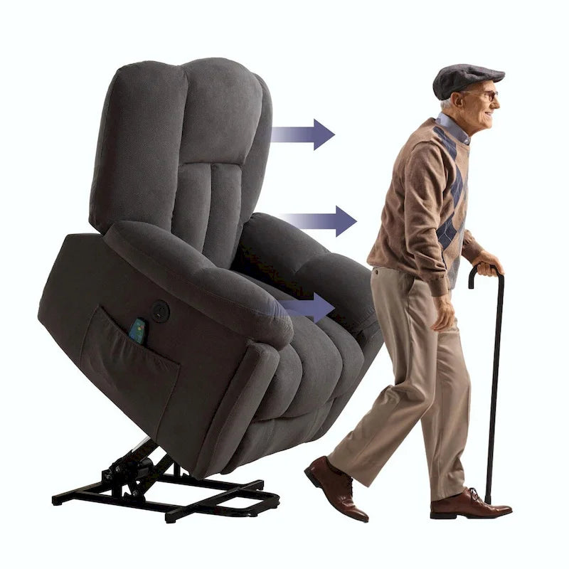 Fauteuil inclinable releveur électrique avec chauffage, massage et port USB