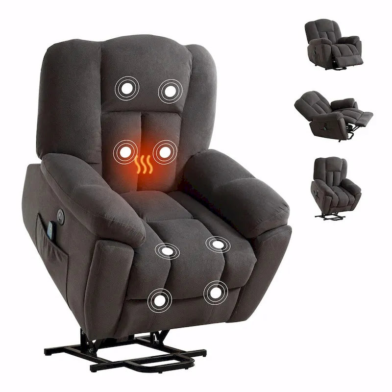 Fauteuil inclinable releveur électrique avec chauffage, massage et port USB
