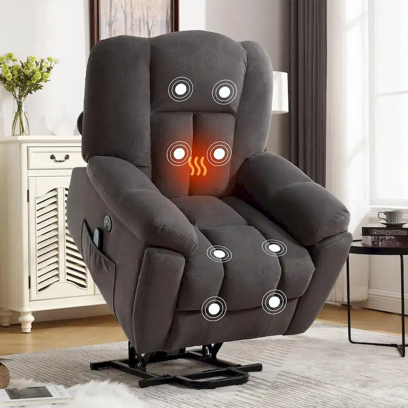 Fauteuil inclinable releveur électrique avec chauffage, massage et port USB