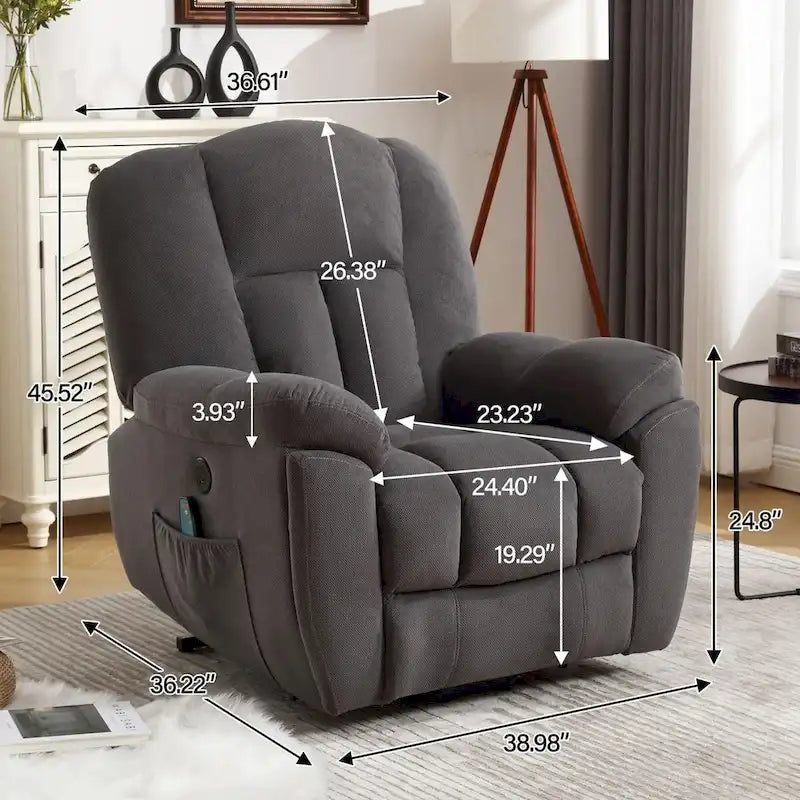 Fauteuil inclinable releveur électrique avec chauffage, massage et port USB