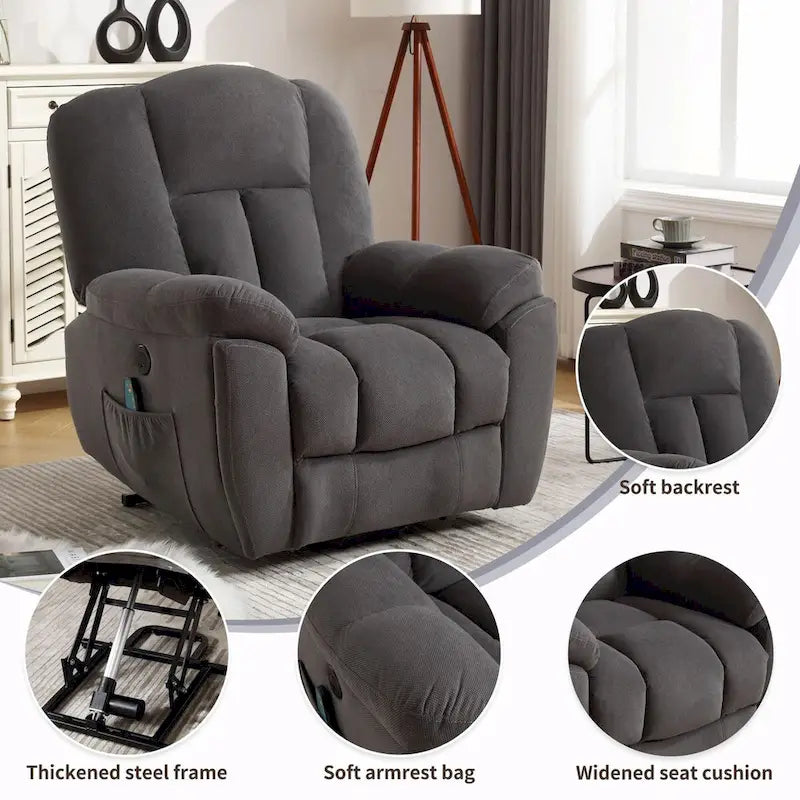 Fauteuil inclinable releveur électrique avec chauffage, massage et port USB