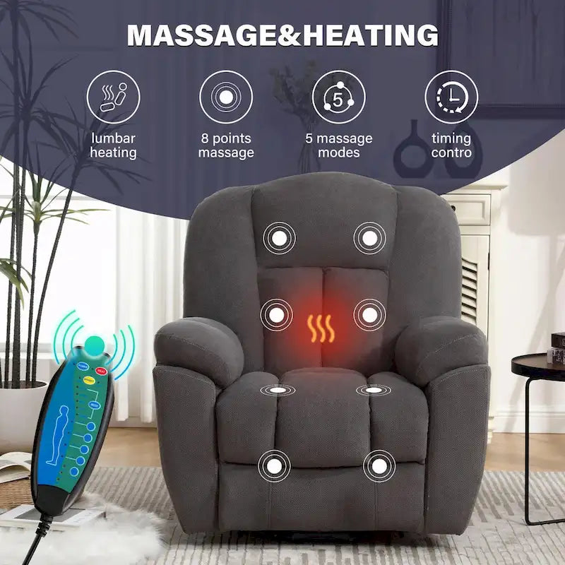 Fauteuil inclinable releveur électrique avec chauffage, massage et port USB