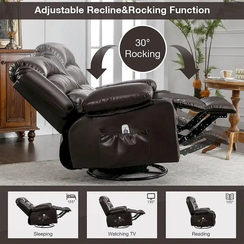 Fauteuil inclinable, pivotant et berçant manuel moderne, Fauteuil chauffant massant