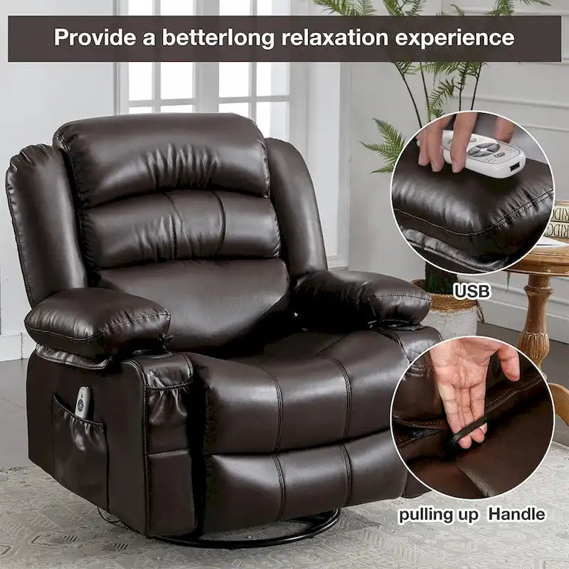 Fauteuil inclinable, pivotant et berçant manuel moderne, Fauteuil chauffant massant