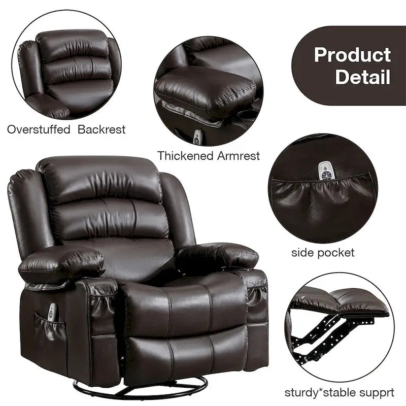 Fauteuil inclinable, pivotant et berçant manuel moderne, Fauteuil chauffant massant
