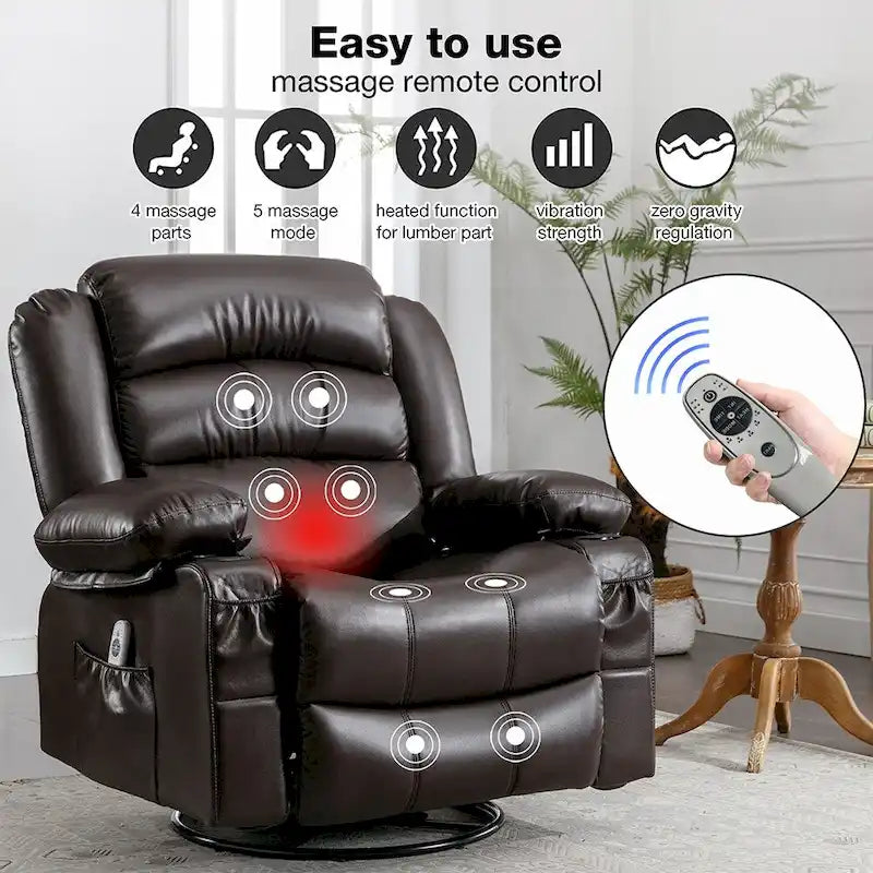 Fauteuil inclinable, pivotant et berçant manuel moderne, Fauteuil chauffant massant