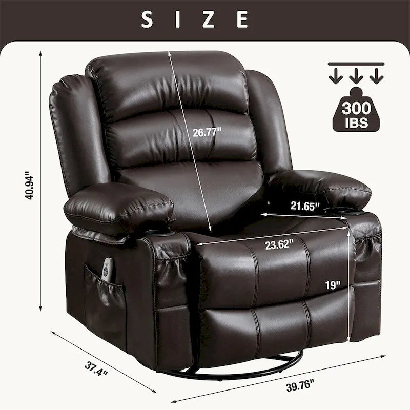 Fauteuil inclinable, pivotant et berçant manuel moderne, Fauteuil chauffant massant
