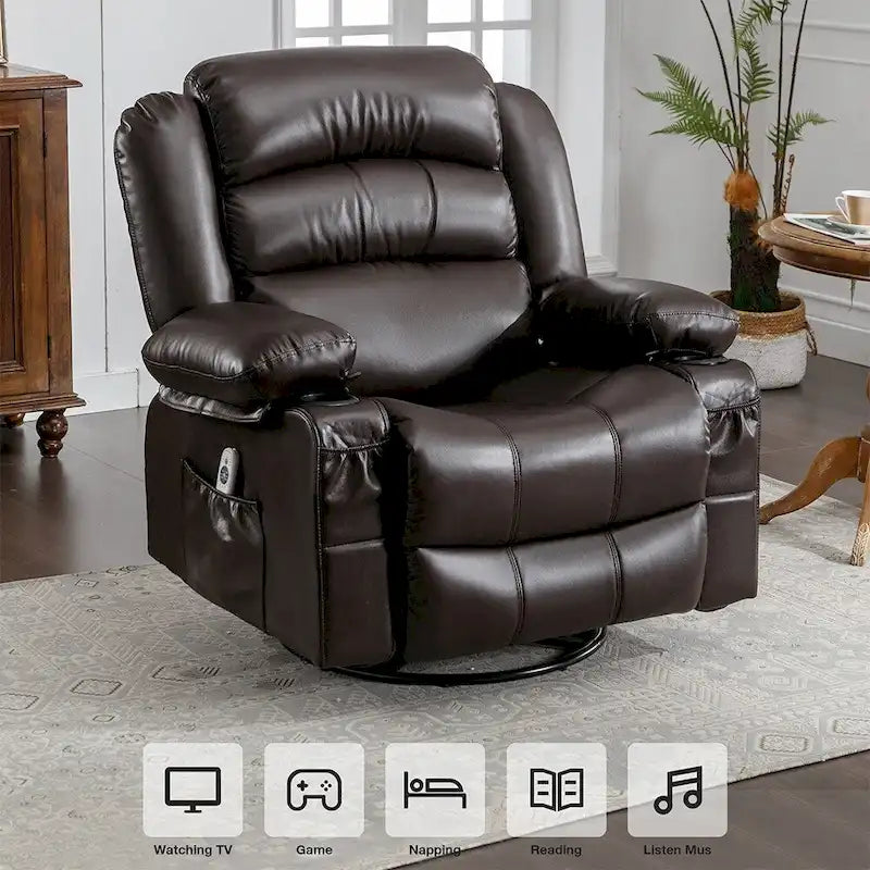 Fauteuil inclinable, pivotant et berçant manuel moderne, Fauteuil chauffant massant