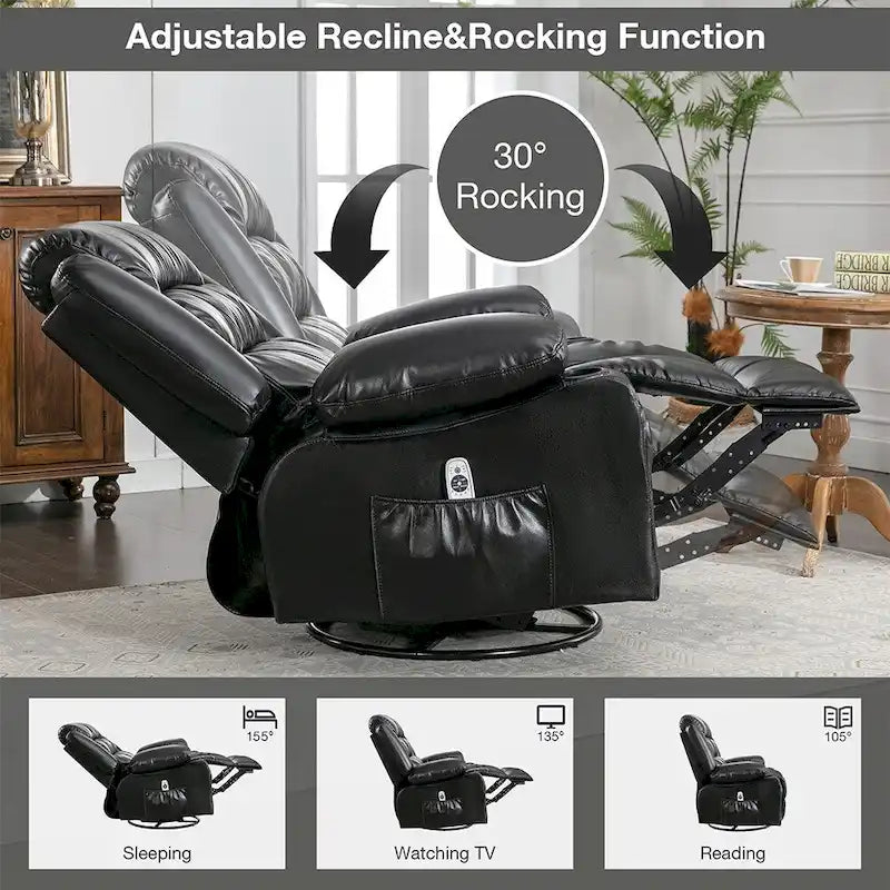 Fauteuil inclinable, pivotant et berçant manuel moderne, Fauteuil chauffant massant