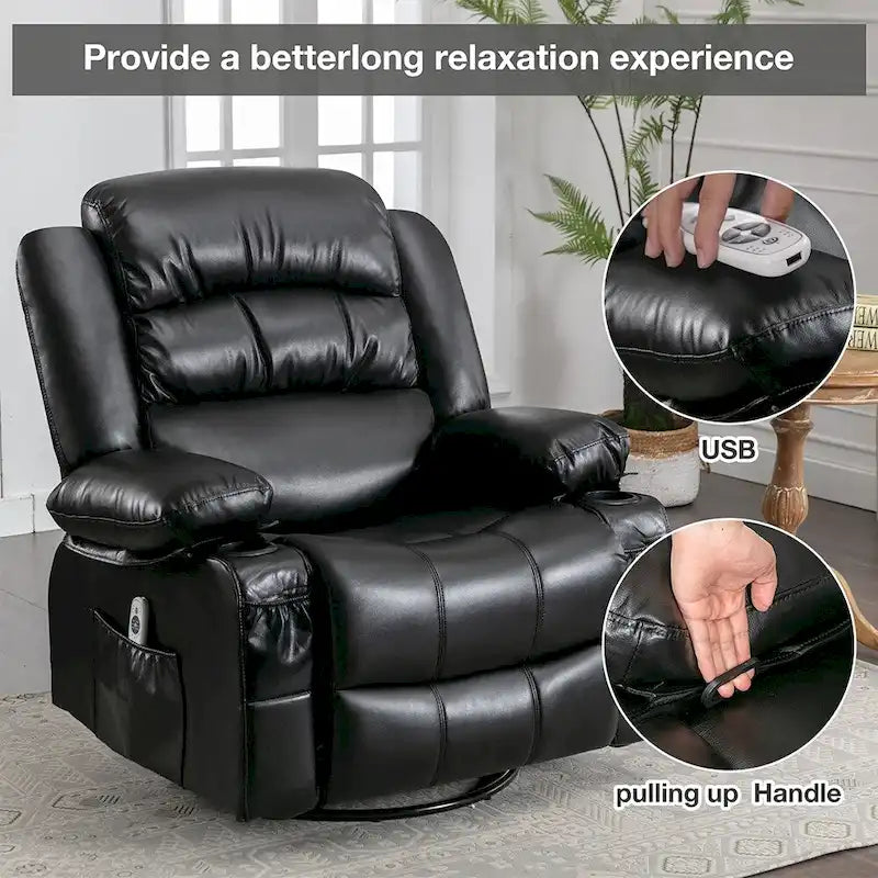 Fauteuil inclinable, pivotant et berçant manuel moderne, Fauteuil chauffant massant