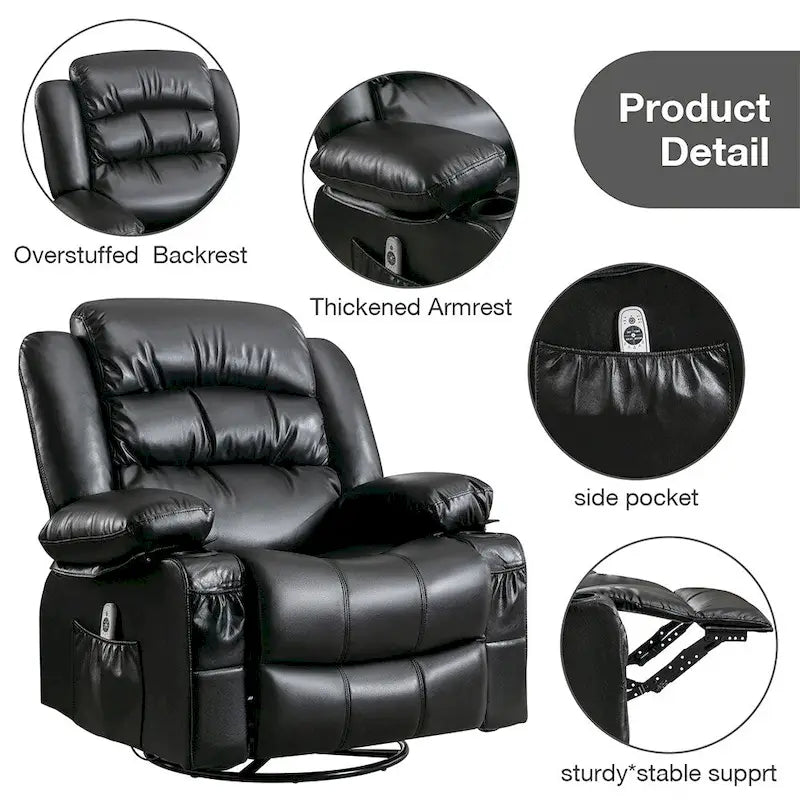 Fauteuil inclinable, pivotant et berçant manuel moderne, Fauteuil chauffant massant