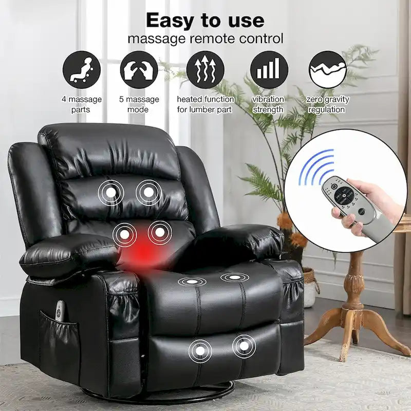 Fauteuil inclinable, pivotant et berçant manuel moderne, Fauteuil chauffant massant
