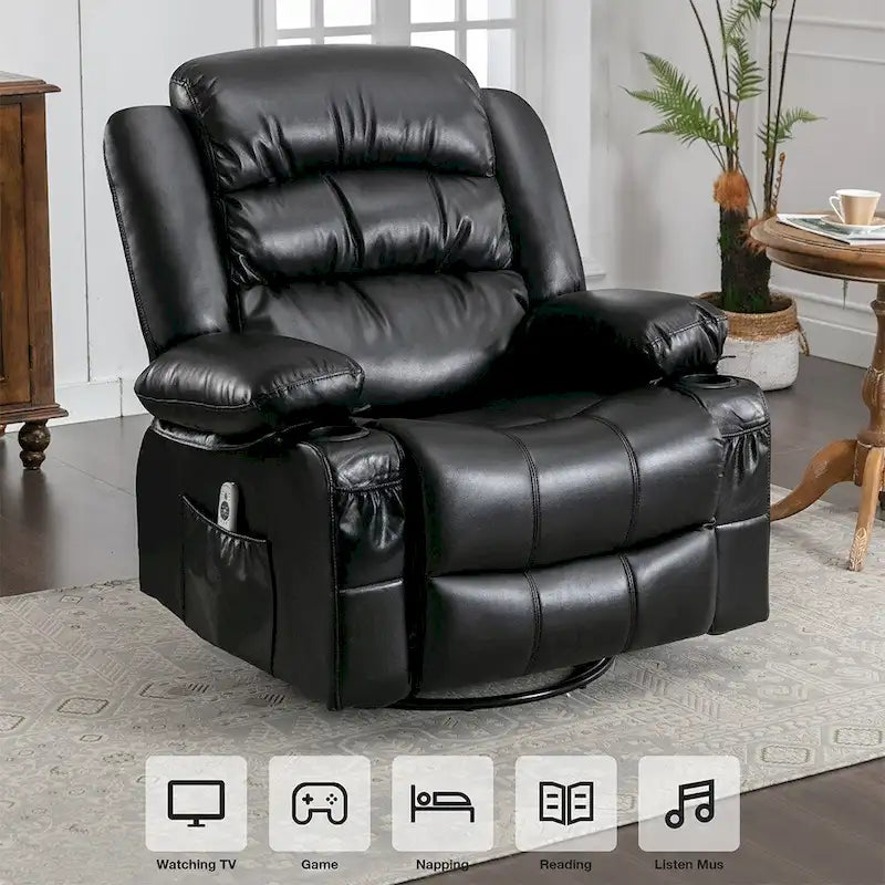 Fauteuil inclinable, pivotant et berçant manuel moderne, Fauteuil chauffant massant