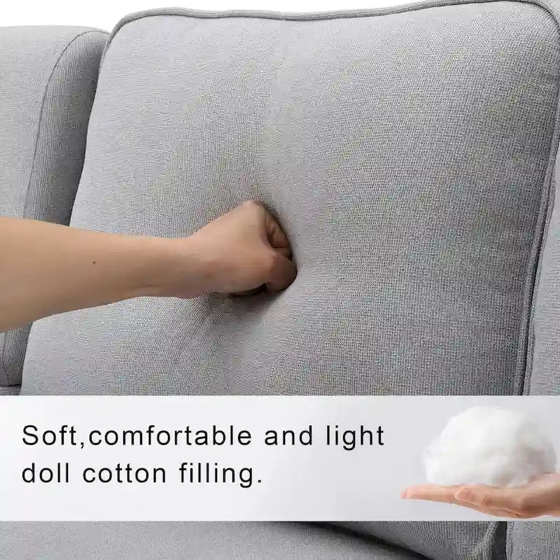 Canapé 4 places moderne en tissu de lin avec pochettes accoudoirs et 4 oreillers