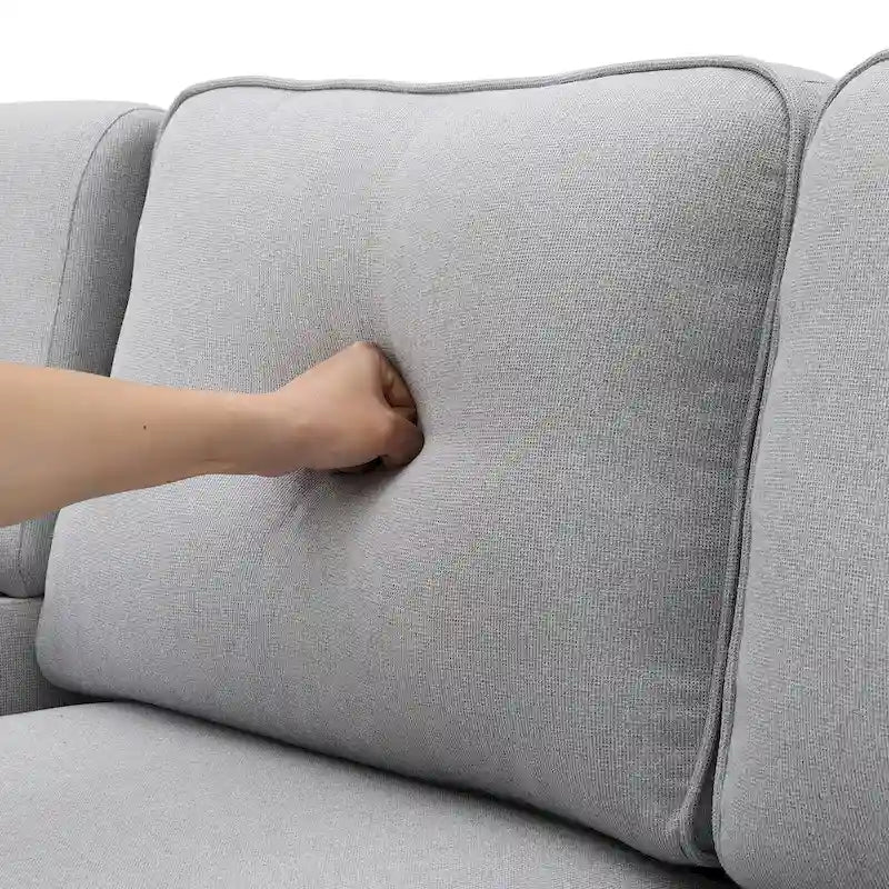 Canapé 4 places moderne en tissu de lin avec pochettes accoudoirs et 4 oreillers