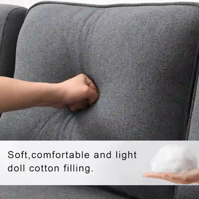 Canapé 4 places moderne en tissu de lin avec pochettes accoudoirs et 4 oreillers