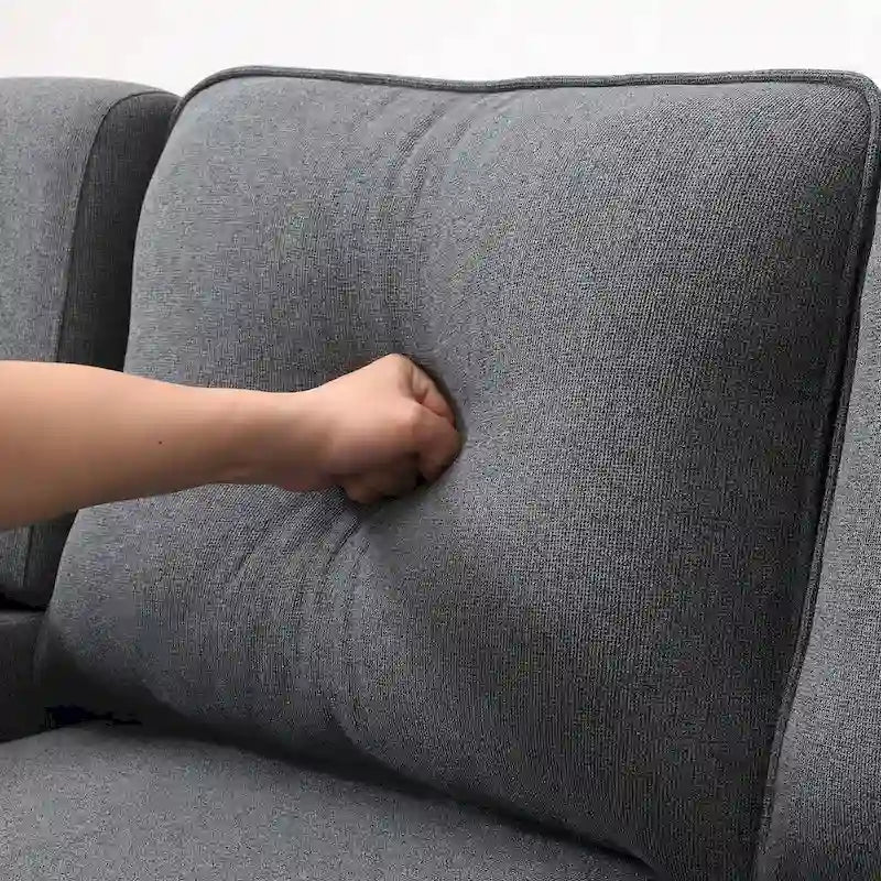 Canapé 4 places moderne en tissu de lin avec pochettes accoudoirs et 4 oreillers