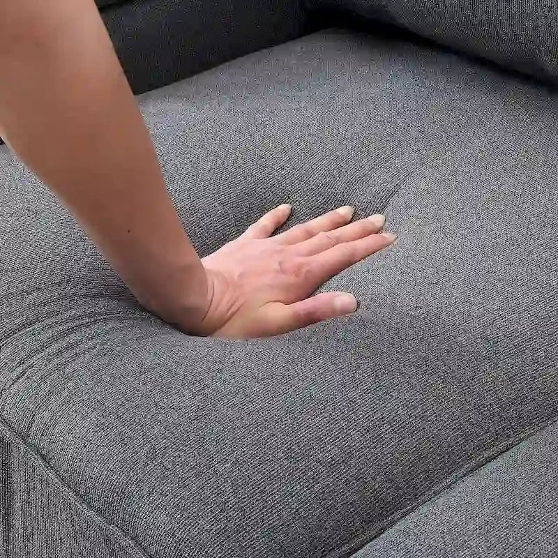 Canapé 4 places moderne en tissu de lin avec pochettes accoudoirs et 4 oreillers
