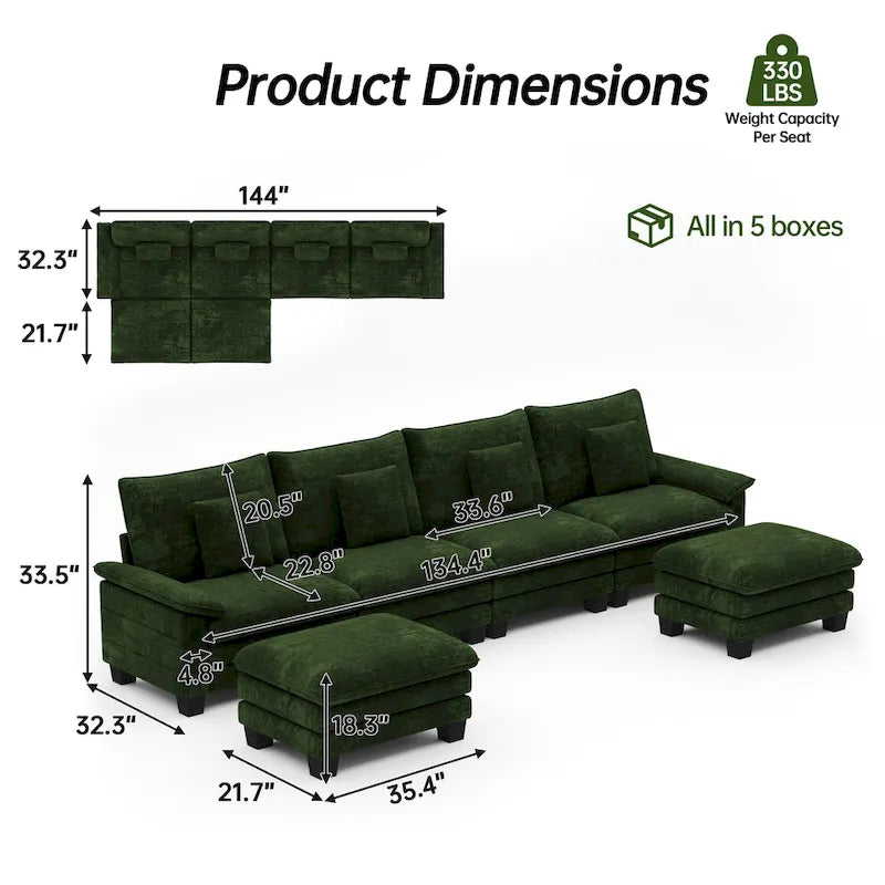 Canapé modulable 144 places convertible en canapé-lit avec 2 poufs