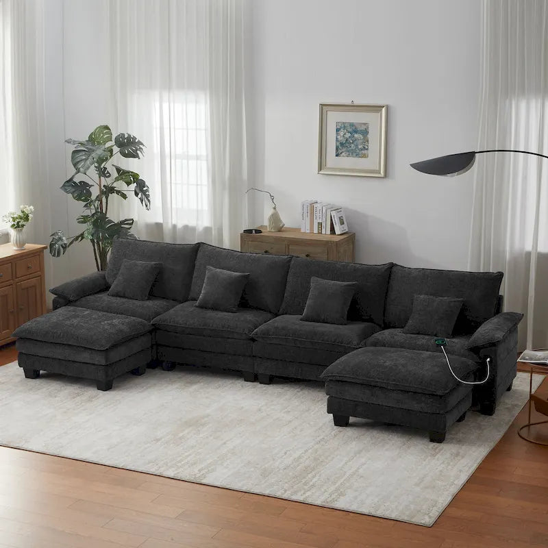 Canapé modulable 144 places convertible en canapé-lit avec 2 poufs