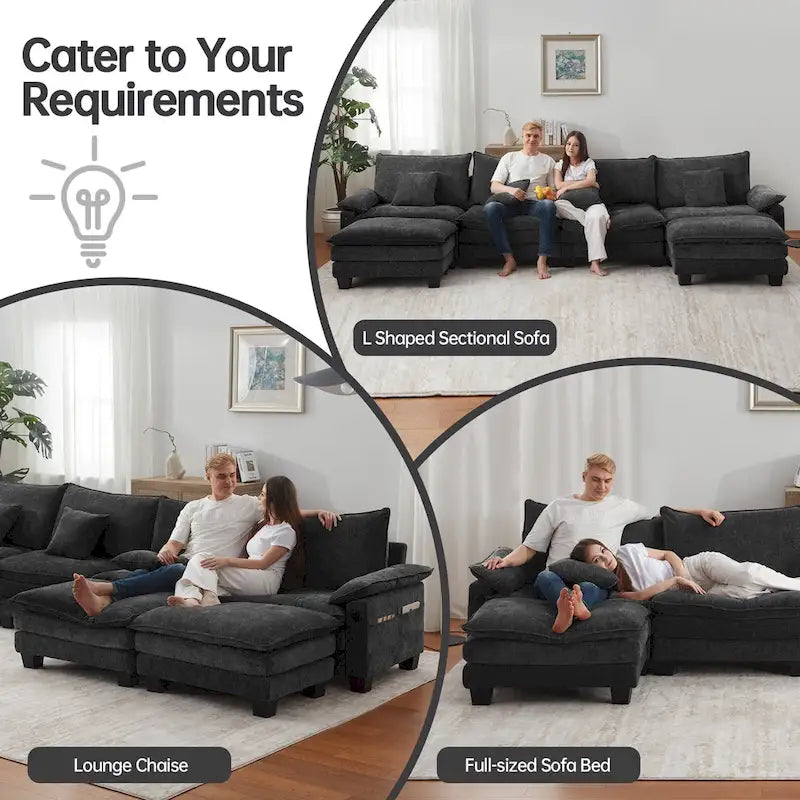 Canapé modulable 144 places convertible en canapé-lit avec 2 poufs