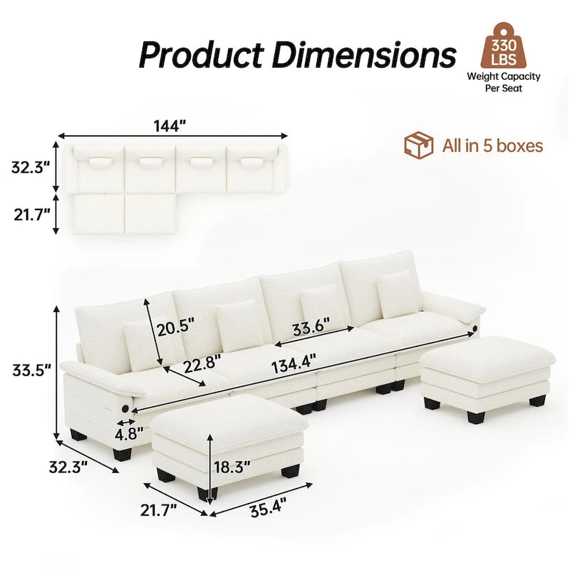 Canapé modulable 144 places convertible en canapé-lit avec 2 poufs