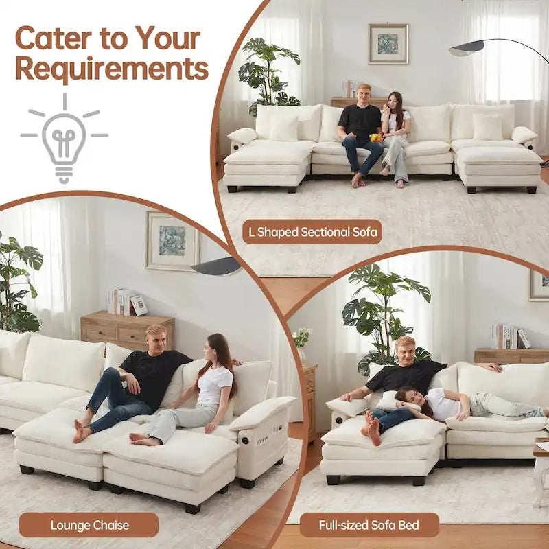 Canapé modulable 144 places convertible en canapé-lit avec 2 poufs