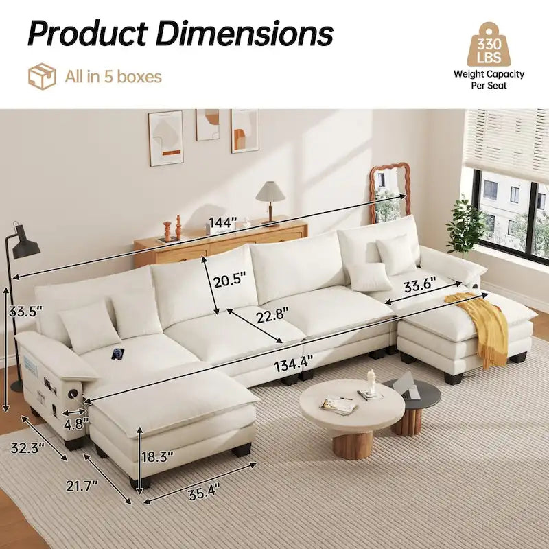 Canapé modulable 144 places convertible en canapé-lit avec 2 poufs