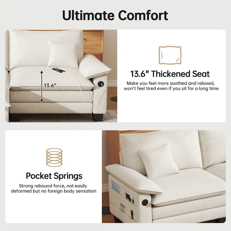 Canapé modulable 144 places convertible en canapé-lit avec 2 poufs