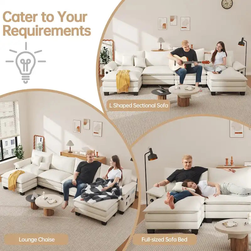 Canapé modulable 144 places convertible en canapé-lit avec 2 poufs