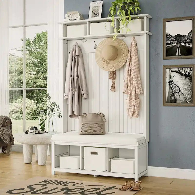Arbre d'entrée en bois massif John Louis Home avec rangement pour chaussures et 1 bac