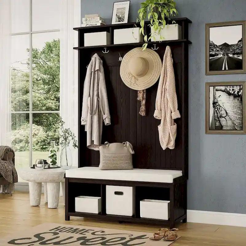 John Louis Home Solid Wood Hall Tree with Shoe and 1 Bin Storage