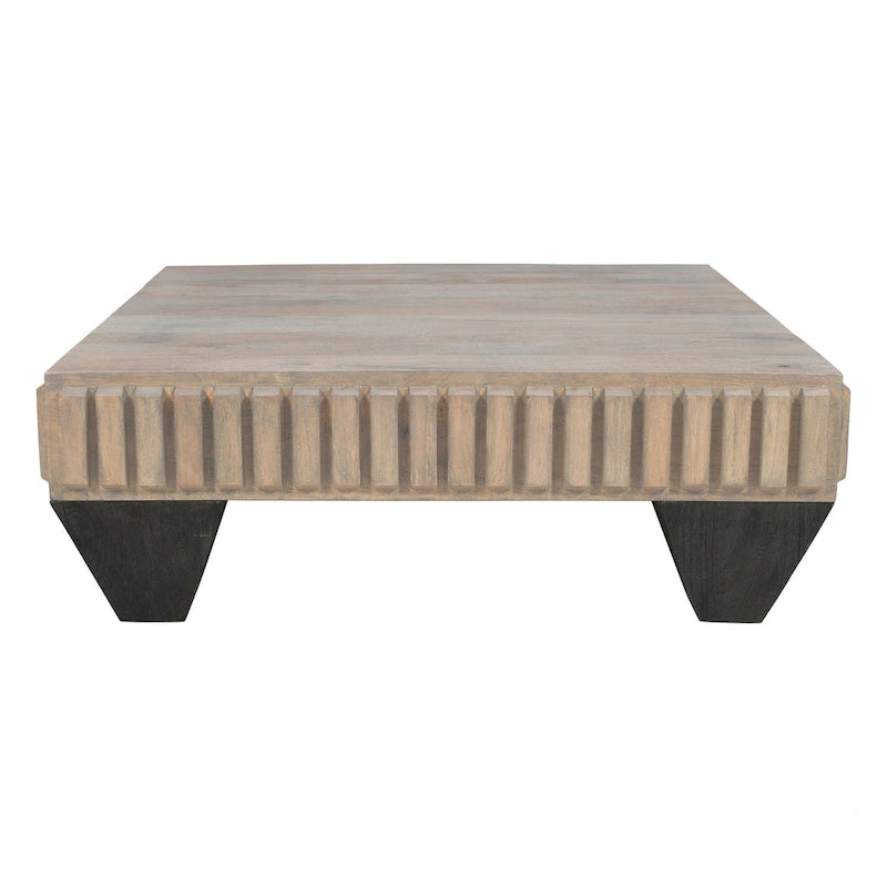 Table basse carrée de 91 cm en bois de manguier, inspirée de Tokyo - Fabriquée à la main avec une élégante finition grise sablée et des pieds effilés