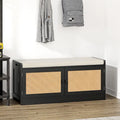 Banc de rangement à chaussures Anmytek en bois et rotin moderne avec coussin et étagères réglables pour entrée - 101,1 cm (L) x 39,9 cm (P) x 46 cm (H)