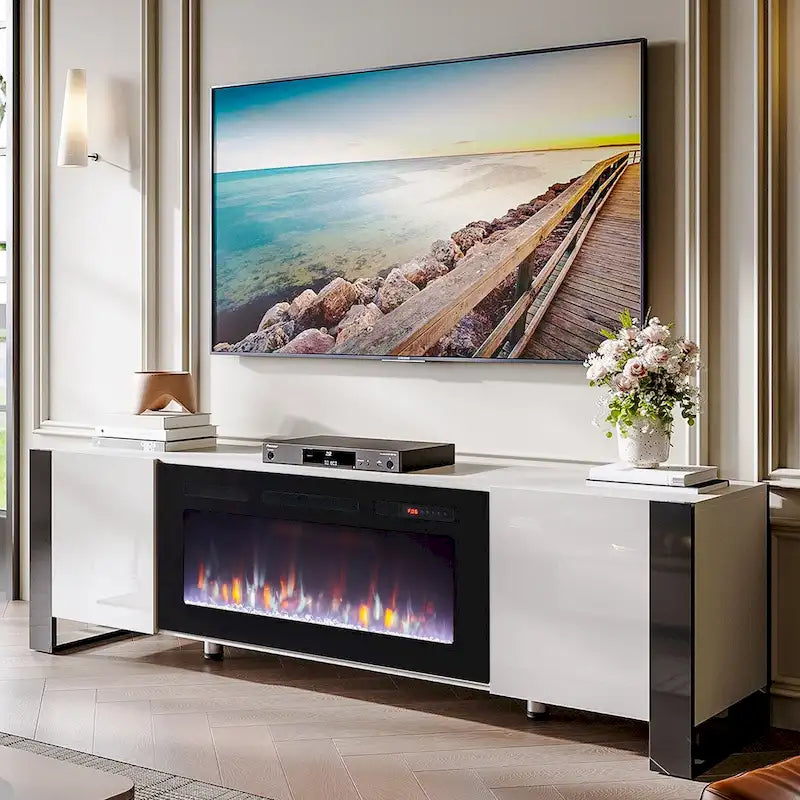 Meuble TV moderne de 70 po avec foyer de 36 po
