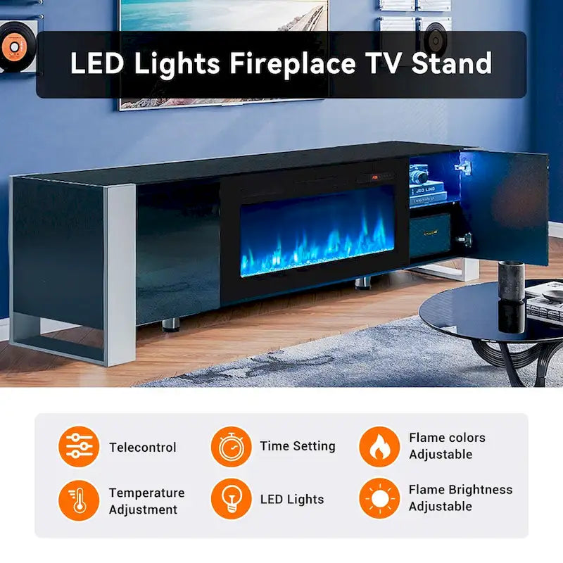 Meuble TV moderne de 70 po avec foyer de 36 po