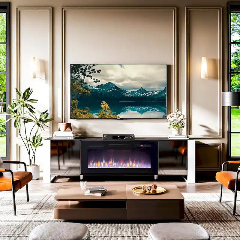 Meuble TV moderne de 70 po avec foyer de 36 po