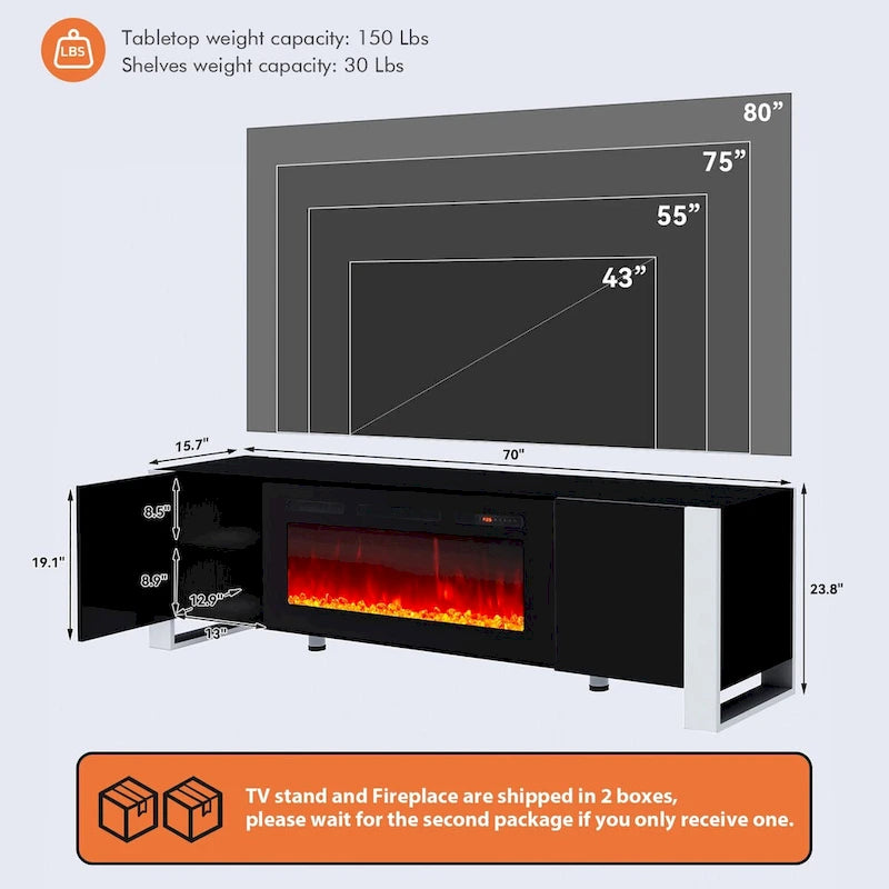 Meuble TV moderne de 70 po avec foyer de 36 po