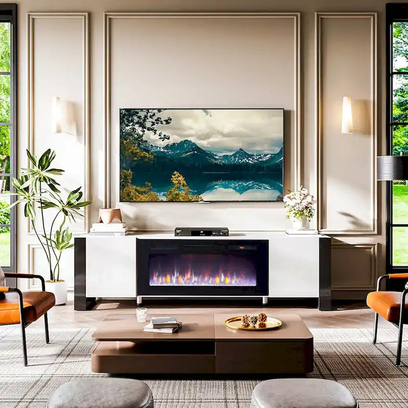 Meuble TV moderne de 70 po avec foyer de 36 po