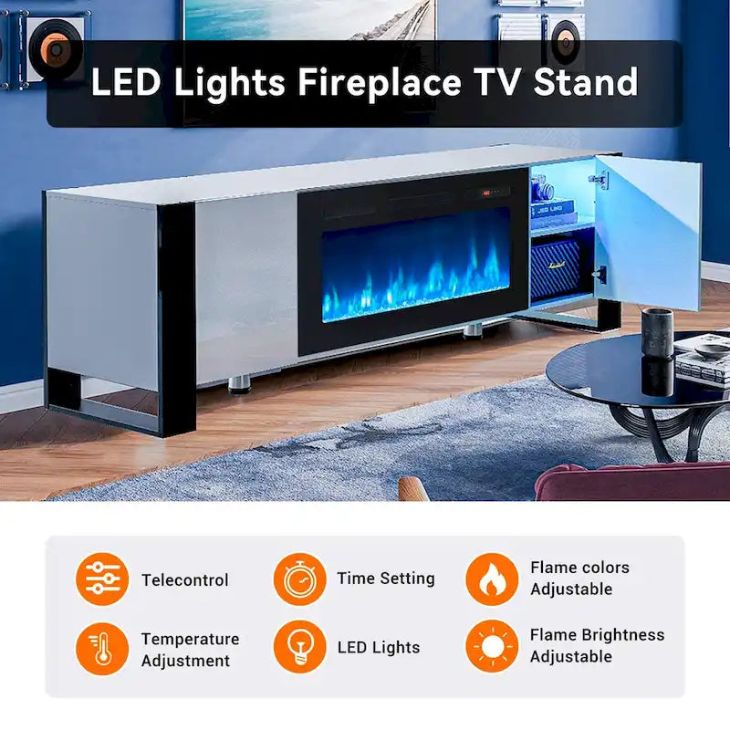 Meuble TV moderne de 70 po avec foyer de 36 po