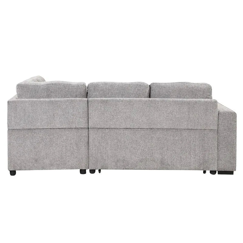Canapé-lit d'angle en L escamotable de 212,8 cm avec méridienne de rangement, ports USB, prises de courant et porte-gobelet