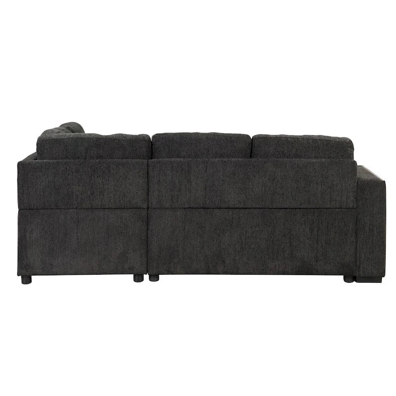 Canapé-lit d'angle en L escamotable de 212,8 cm avec méridienne de rangement, ports USB, prises de courant et porte-gobelet