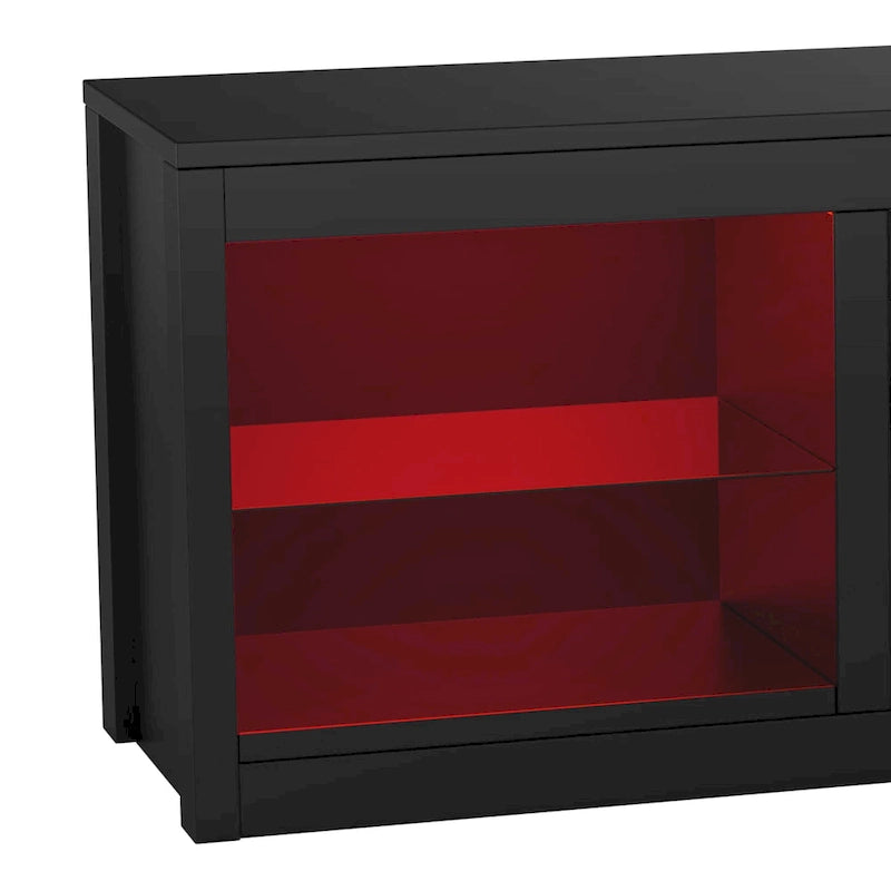 Meuble TV console avec cheminée électrique noire moderne de 66 pouces pour téléviseur de 75 pouces avec télécommande - Console de 66 pouces de large