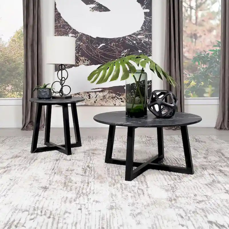 Table de bout noire Enlow avec plateau effet marbre