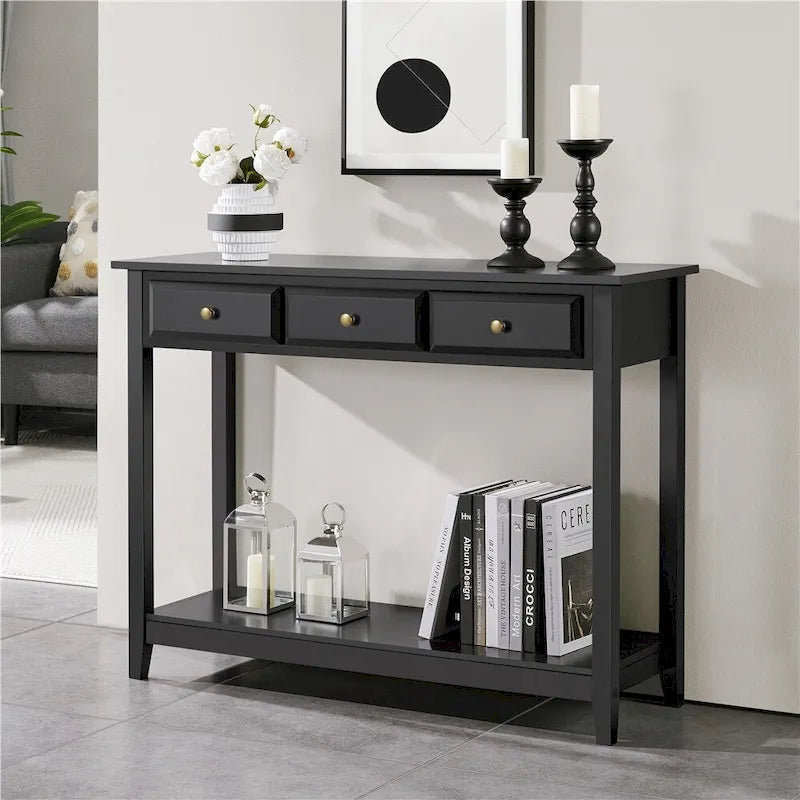 Table console à 3 tiroirs Yaheetech avec étagère de rangement
