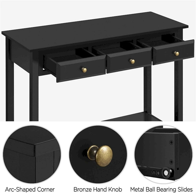 Table console à 3 tiroirs Yaheetech avec étagère de rangement